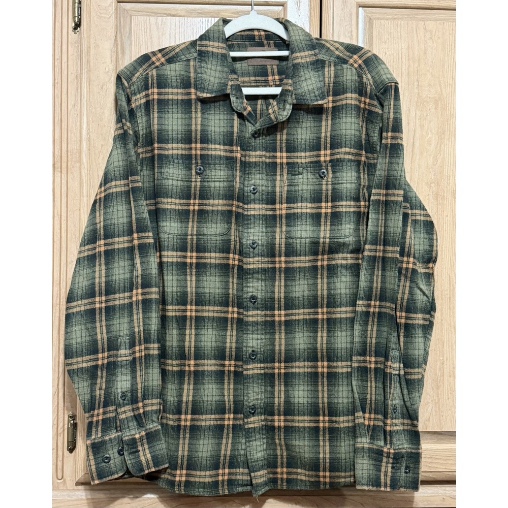 Woolrich Men's Plaid Button Down Shirt Extra Large Green 100% Cotton Lightweight
